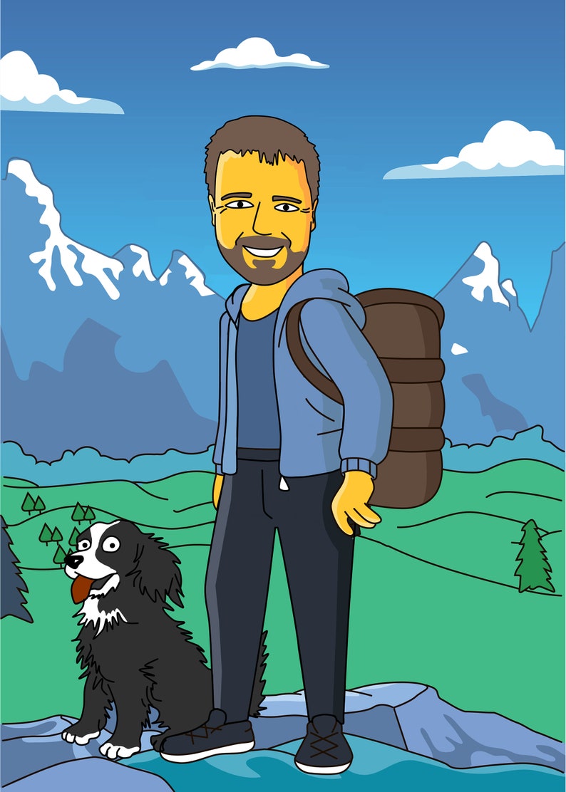 Hiker Gift Custom Cartoon Portrait from Photo / gifts for hikers / hiking gifts /climber gift idea /mountaineer gift hiking gifts for men image 4