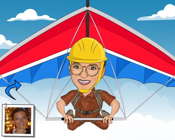 Hang Glider Gift Custom Caricature From Photo Hang Gliding - Etsy Australia