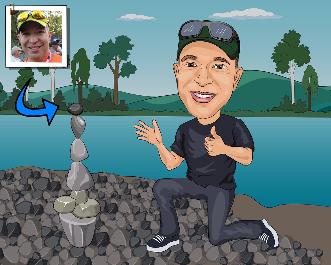 Rock Balancing Gift - Custom Caricature From Photo, Rock Balance ...