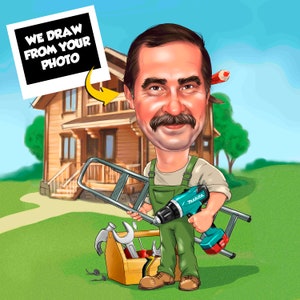 Woodworker Gift - Custom Caricature From Photo, builder gift