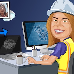 Mechanical Engineer Gift - Custom Caricature From Photo, Industrial Engineer Gift
