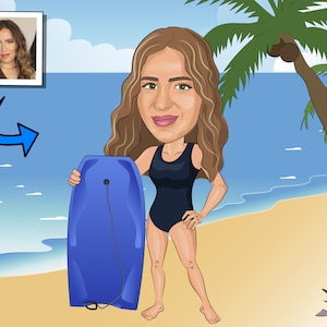 Bodyboard Gift - Custom Caricature From Photo, Bodyboarder, Bodyboarding, skimboarding