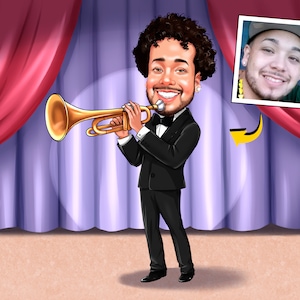 Trumpeter Gift - Custom Caricature Portrait, Trumpet Player, trumpet gifts