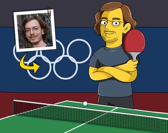Ping Pong Player Gift - Custom Cartoon Portrait from Photo / Ping Pong Coach Gift / Table Tennis Player / Table Tennis gifts /Ping Pong Art