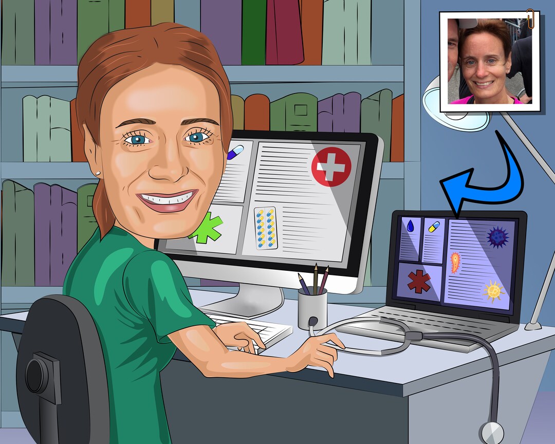 Informatics Nurse Gift - Custom Caricature From Photo, Nursing ...