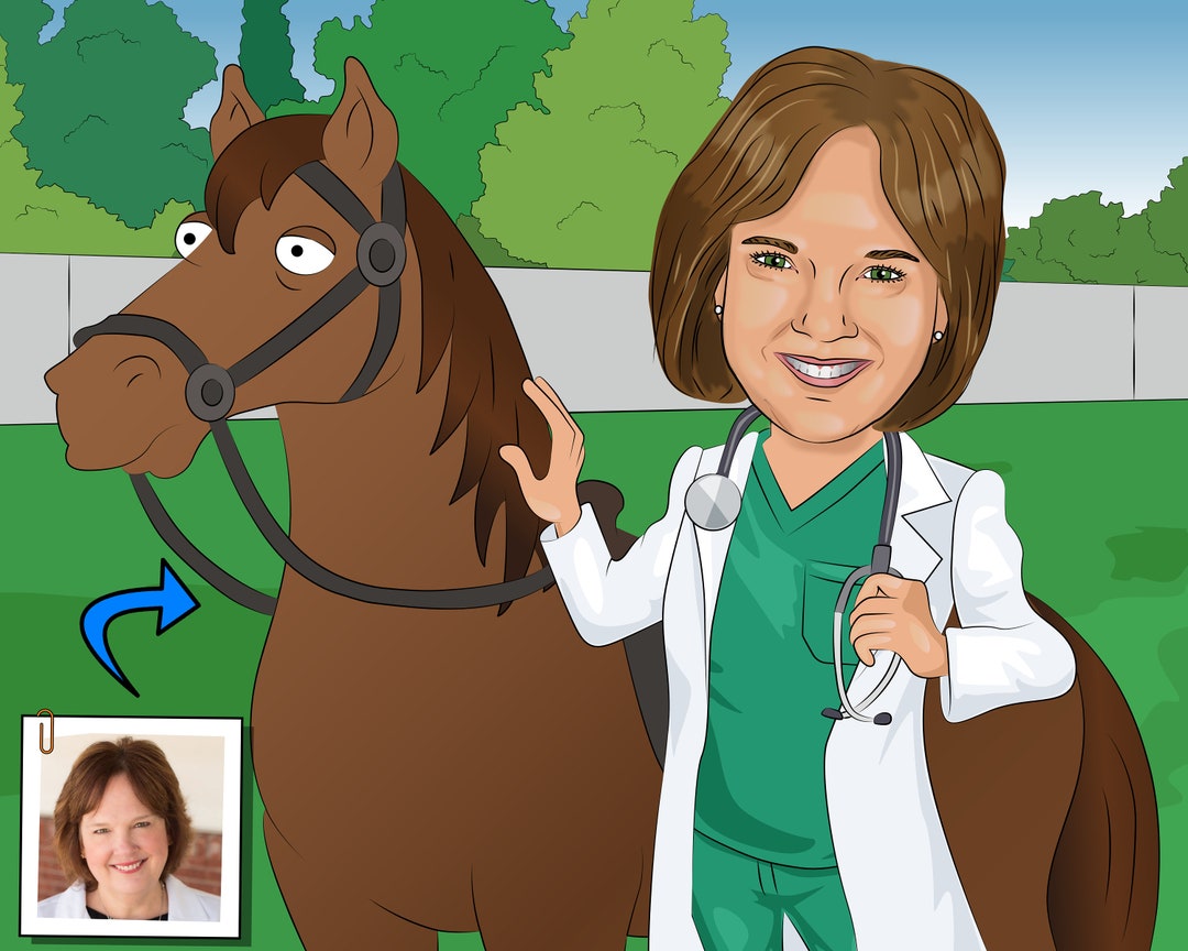 Horse Vet Gift Custom Caricature From Your Photo, Equine Veterinarian Etsy