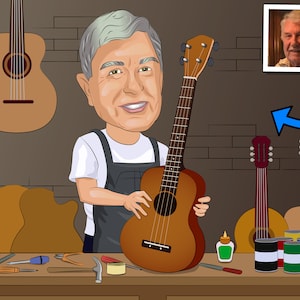 Luthier Gift - Custom Caricature Portrait From Your Photo, Guitar Maker Gift