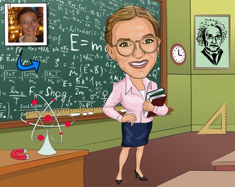 Physik Lehrer Geschenk - Individuelle Karikatur vom Foto / Lehrer für Wissenschaft Geschenk / Kunst für Physik