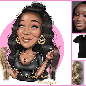 Diseño de logotipo profesional para extensiones de cabello: retrato de dibujos animados personalizado para el logotipo de su empresa / logotipo de extensiones de cabello / logotipo de peluquería