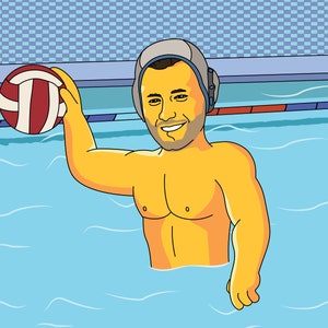 Water Polo Coach Gift  - Custom Cartoon Portrait from Photo / water polo team coach gift/ water polo player gift/ water polo gifts waterpolo