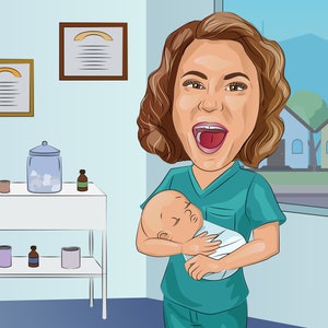 Doula Gift - Custom Caricature Portrait From Your Photo / obgyn gifts / obstetrician gift