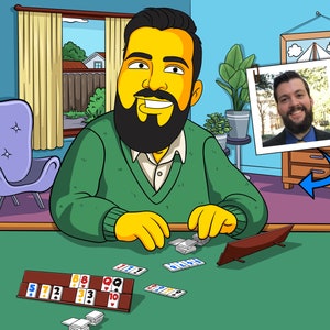 Rommé Spieler Geschenk - Benutzerdefiniertes Portrait vom Foto als Gelber Charakter