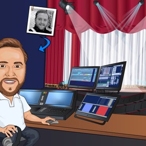Regalo de técnico de iluminación: caricatura personalizada a partir de una foto, técnico de iluminación, diseñador de iluminación, director de escena