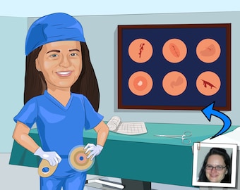 Wound Care Nurse Gift - Custom Caricature From Photo, Wound Nurse, Ostomy Nurse