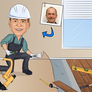 Floor Installer Gift - Custom Caricature From Photo, Floor Finisher Gift, Carpet Installer