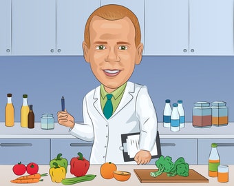 Dietitian Gift - Custom Caricature Portrait From Your Photo / Nutritionist gift