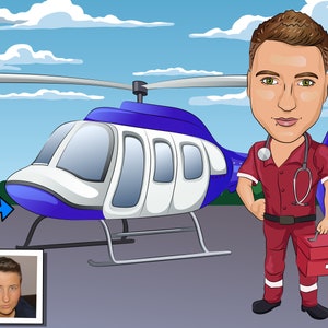Flight Medic Gift - Custom Caricature Portrait From Your Photo / flight paramedic