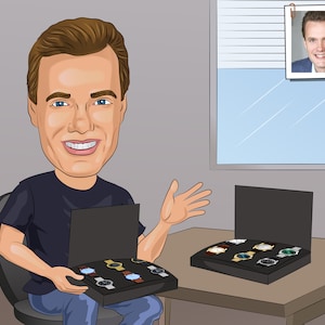 Cadeau de collectionneur de montres - Caricature personnalisée à partir d'une photo, cadeau horloger, cadeau horlogerie, cadeau pour amateur de montres