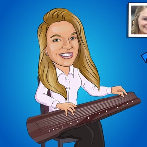 Guqin Player Gift - Custom Cartoon Portrait / Guqin gift / Guqin art