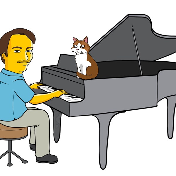 Pianist Gift - Portrait as Cartoon Character / keyboardist gift / accompanist gift / piano player gift