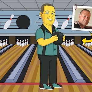 Cadeau idee bowler - aangepast cartoonportret van foto / bowlingcoach cadeau / uitnodiging bowlingfeest Bowlingspeler cartoon bowlingcadeaus