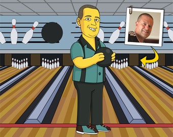 Bowler Gift Idea  - Custom Cartoon Portrait from Photo / Bowling Coach Gift / Bowling Party Invitation Bowling Player Cartoon Bowling Gifts