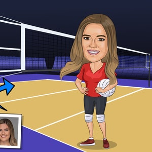 Volleyball Gifts - Custom Caricature From Photo, Volleyball Coach, Volleyball Player, volleyball wall art