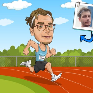 Runner Gift - Custom Caricature Portrait From Your Photo / running gift / marathon runner gift
