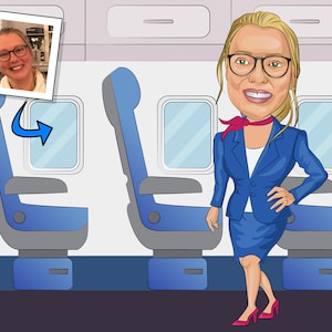 Cadeau stewardess - aangepast karikatuurportret van je foto / stewardesscadeau / cadeau cabinepersoneel