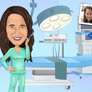 Custom Surgeon Caricature Portrait: Unique Doctor Gift (Digital File)