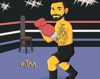 Muay Thai Gifts - custom cartoon portrait from photo / Thai boxing coach gift