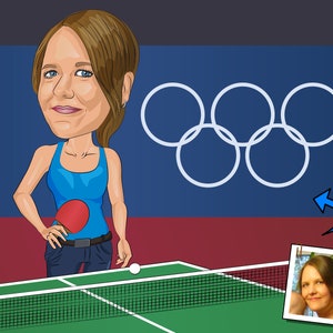 Ping Pong Player Gift - Custom Caricature Portrait From Your Photo / Table Tennis Player