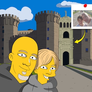 Custom Yellow Cartoon Portrait: Naples City Art (Digital File)
