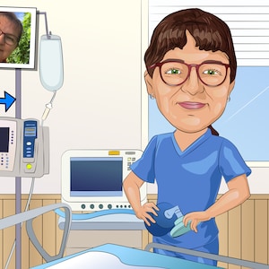 Cadeau ademhalingstherapeut - aangepaste karikatuur van foto, cadeau ademhalingstherapie, rrt