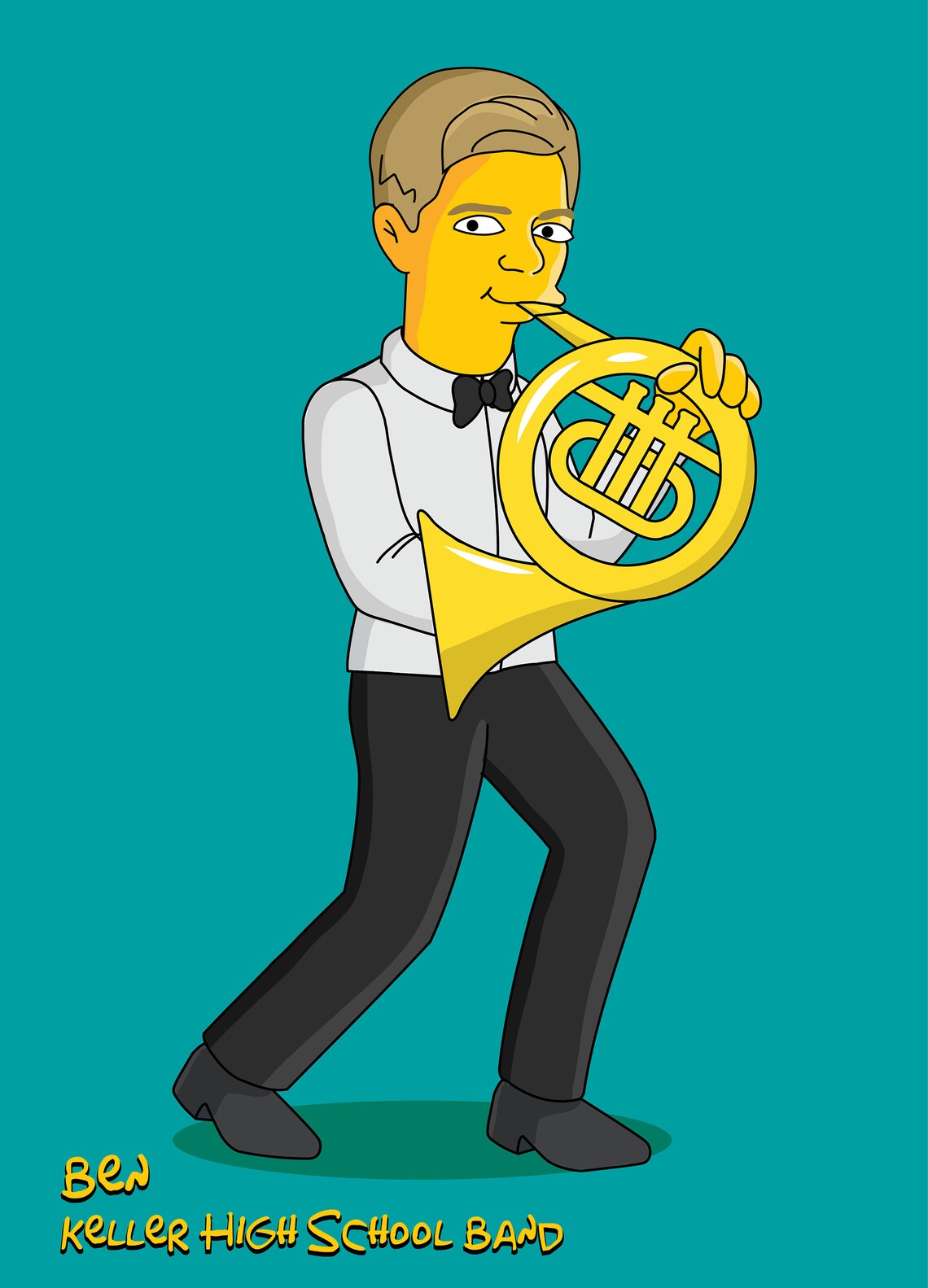 French Horn Player Gift Portrait as Cartoon Character / Etsy