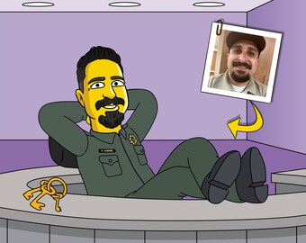Presente do oficial de correções - Retrato personalizado como personagem de desenho animado amarelo/presente do oficial da prisão/presente do guarda prisional/oficial correcional