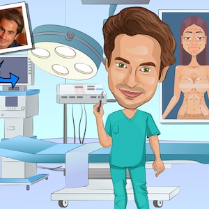 Plastic Surgeon Gift - Custom Caricature Portrait From Your Photo