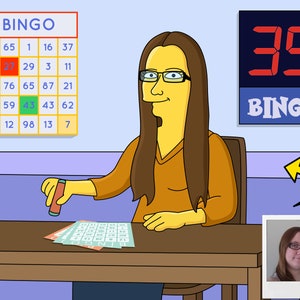 Presente para chamador de bingo - Retrato personalizado da foto como personagem amarelo, presente para jogador de bingo, presente para jogador de bingo
