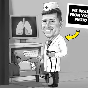 Gastroenterologist Gift - Custom Caricature From Photo, Gastroenterology, Colonoscopy