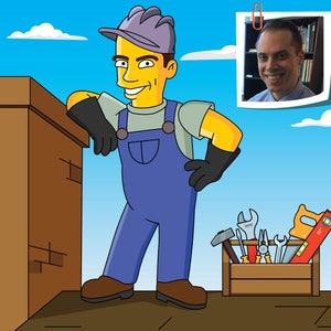 Roofer Gift  - Custom Portrait from your Photo as Yellow Cartoon Character / Roofer Cartoon / Roofer Caricature
