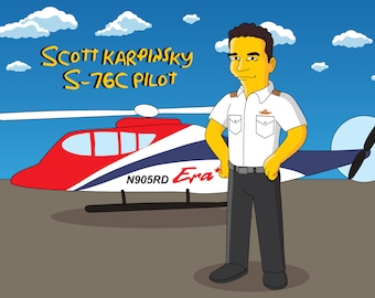 Pilot Gift  - Custom Portrait from your Photo as Yellow Character / pilot gift idea / pilot caricature / pilot cartoon /funny gift for pilot