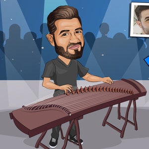 Guzheng Player Gift - Custom Cartoon Portrait, Guzheng gift, gayageum, zither