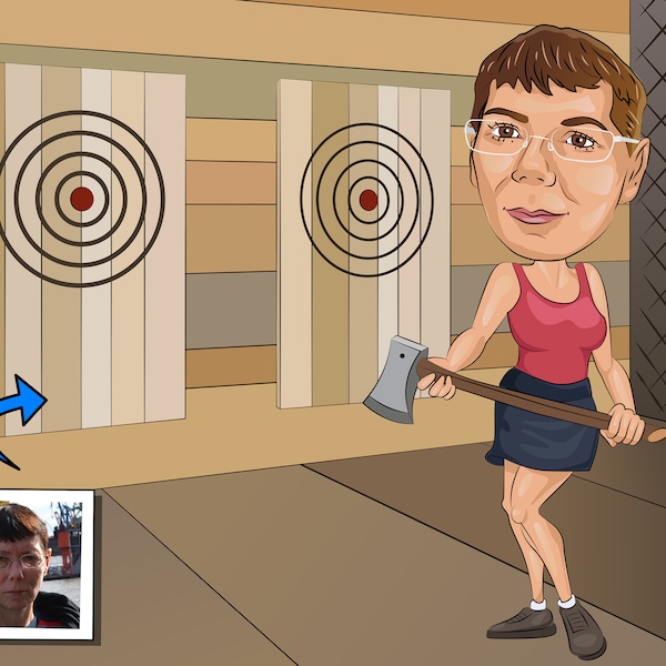 Axe Throwing Gift - Custom Caricature Portrait From Your Photo