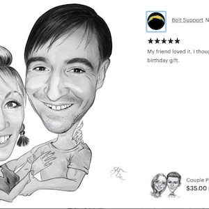 Couple Pencil Caricature Portrait from your Photo / custom caricature / couple caricature / couples gift portrait / couple pencil sketch image 9