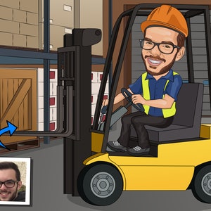 Gabelstablerfahrer Geschenk - Benutzerdefiniertes Karikaturporträt von Ihrem Foto / Gabelstablerfahrer