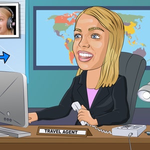 Travel Agent Gift - Custom Caricature Portrait From Your Photo