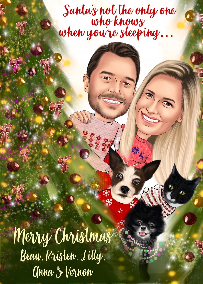 Anpassad julklapp med karikatyr av par, personligt tecknat porträtt (digital fil) bild 3