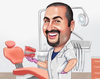 Dental Technologist Gift - Custom Caricature Portrait From Your Photo / Dental Technician / Dental Tech Gift / Dental Laboratory Technician