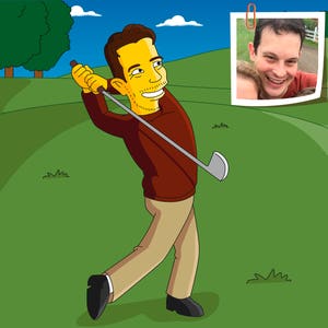 Golfer Gift  - Custom Portrait from Photo as Cartoon Character / golf gifts for men / golf gift idea / golf coach gift / golfing gifts