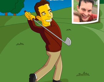 Golfer Gift  - Custom Portrait from Photo as Cartoon Character / golf gifts for men / golf gift idea / golf coach gift / golfing gifts